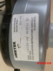 Ametek Lamb #116158-00 2 Stage 36v Vacuum Blower Motor