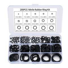 200 Pcs Black Rubber O Ring Assortment Kit 15 Sizes Washer Seal Set