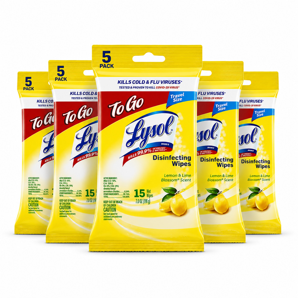 Free Shipping To Go Disinfecting Wipes Lemon Lime Scent, 15 Ct. Pack of 5