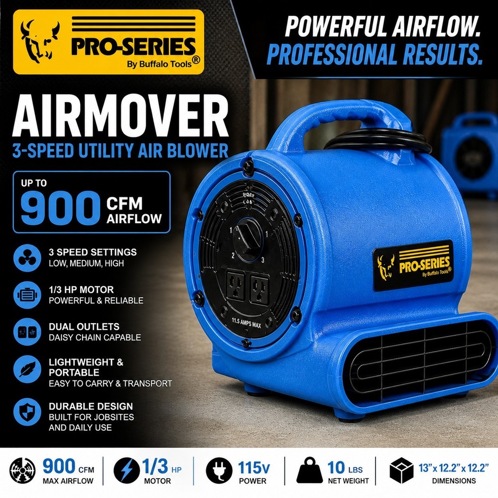 Airmover Air Blower Fan 3 Speed 900 CFM Carpet Floor Dryer Utility Fan 1/3HP