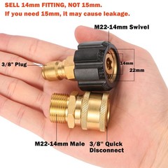 Pressure Washer Quick Connect Fittings, M22 14mm to 3/8″, 1 Set