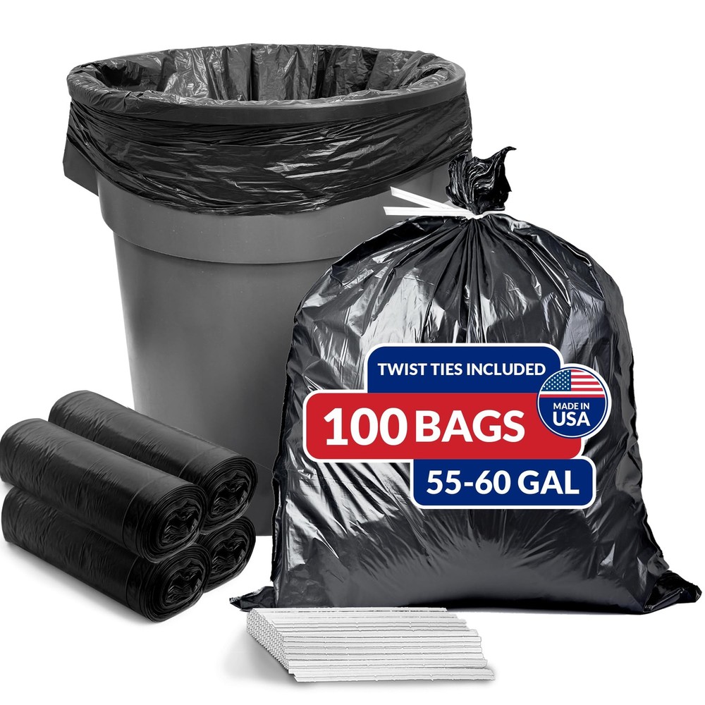 Reli. 55 Gallon Trash Heavy Duty 100 Ties Tough Leak-Proof Garbage For Large