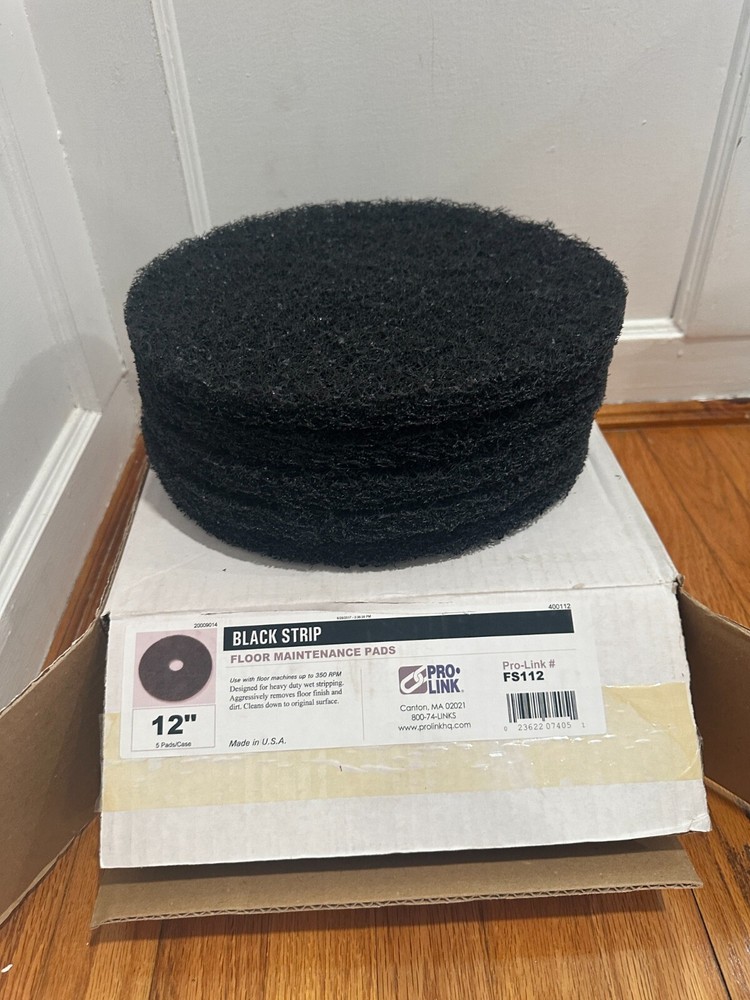 Set of 5 Pro Link FS112 Black Strip 12″ Floor Maintenance Pads Case NOS