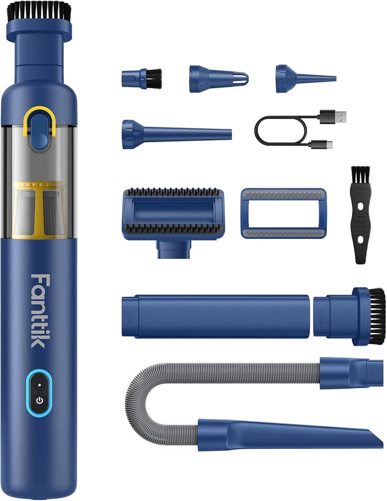 4-in-1 Portable Mini Cordless Vacuum Cleaner, 2 Suction Modes, Blue