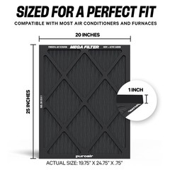 PuroAir MegaFilter – 20x25x1 Air Filter MERV 13 Activated CarbonTech Defense …