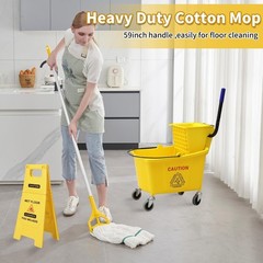 Compact 35 Quart Commercial Mop Bucket with Wringer and Wet Floor Sign – Yellow