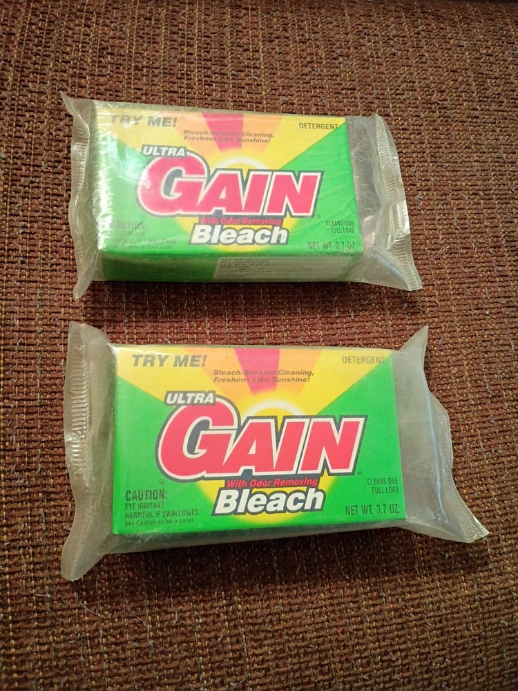 2 Vtg Ultra Gain Odor Removing Bleach Powder Detergent 3.7 oz Sample Boxes 1993