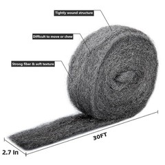 30Ft10oz Steel Wool Roll, Coarse Wire Fabric for Pest Control, Hardware Gap