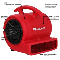 MOUNTO 1/4HP 1000CFM Air Mover Floor Blower Fan for Drying, Cooling, Circulation
