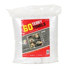 Case of 300 Terry Towels – 5 Bags of 60 All Purpose Cleaning Grade Rags – White