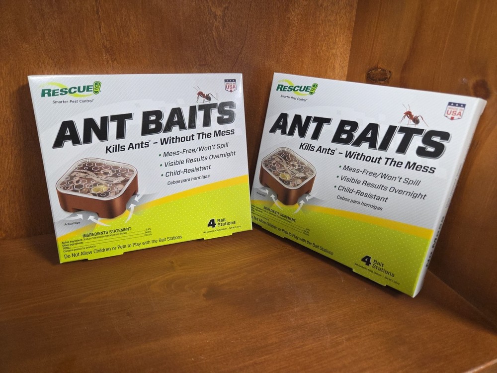 LOT OF 2 Rescue Ant Bait 4 Indoor Bait Stations Ea, 8 Total, Kills Mess-Free NEW