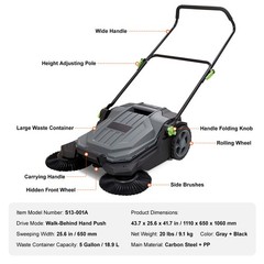 VEVOR Walk-behind Hand Push Floor Sweeper 25.6″ Width 5 Gallon Waste Container