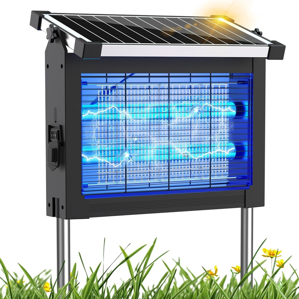 Solar Bug Zapper Outdoor, Mosquito 4500V Cordless Black & Silver