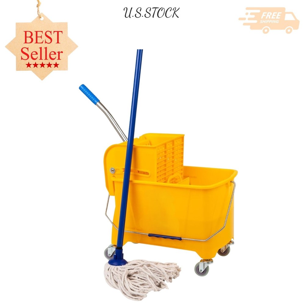 Mop Bucket with Wringer, 5.5 Gallon Cleaning Bucket with Wheels and Handle