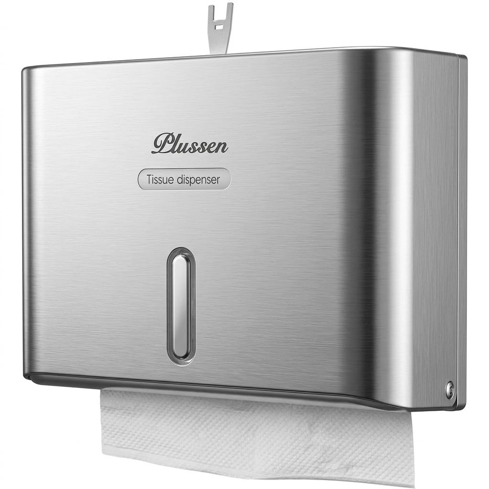 PLUSSEN Paper Towel Dispenser Wall Mount, Adhesive No Silver-PN6007, Silver