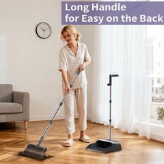 Broom and Dustpan Set, 51.6″ Long Handle with Combo Set Gray