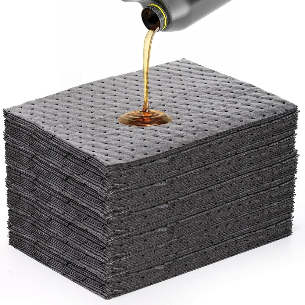 100 Pack Oil Absorbent Pads, 13″x10″ Single Weight Dimpled Pad, Oil Spill Mat