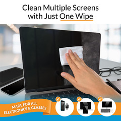 iCloth Screen Cleaner Wipes 24 Count (Pack of 1), Black package, white wipe