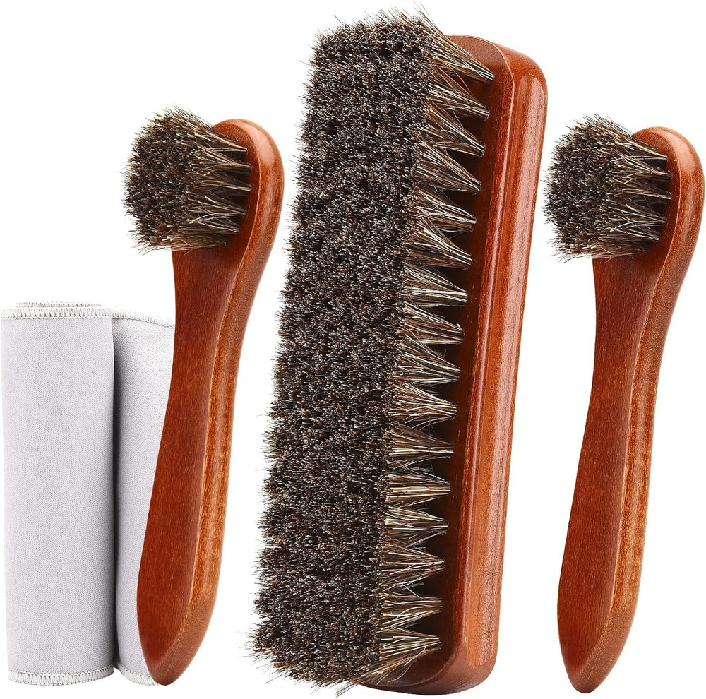 4-Piece Horsehair Shoe Brush Shine Kit, Shoe Polish Kit, Leather Shoes Boot
