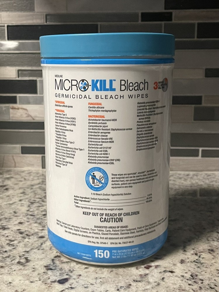 Medline Micro-Kill Bleach Germicidal Virucidal Bactericidal Fungicidal 7×8” Wipe