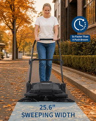 Walk-Behind Hand Push Floor Sweeper, 25.6 in Sweeping Width Manual Non-Electric,