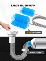 SARDVISA Flexible Long Drain Brush Tool with Large clean brush, Blue