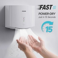 Aike AK2630 Air Wiper Hand Dryer White Compact 110V 1400 Watts with 2 Pin Plug