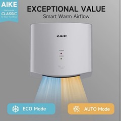Aike AK2630 Air Wiper Hand Dryer White Compact 110V 1400 Watts with 2 Pin Plug