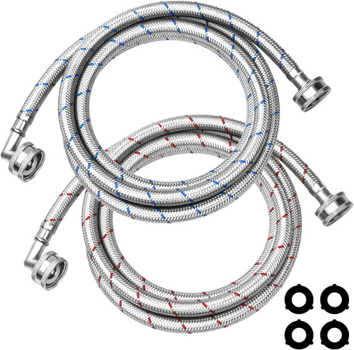 6Ft Stainless Steel Washer Hose with 90 Degree Elbow by Puxyblue Red and Blue