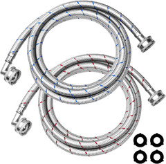 6Ft Stainless Steel Washer Hose with 90 Degree Elbow by Puxyblue Red and Blue