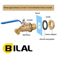 BILAL Brass Water Container/Rain Barrel Spigot, 3/4″ GHT 0.55 inches, 1 Pack