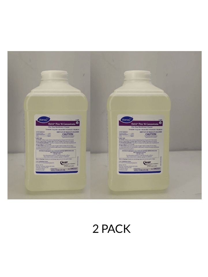 2 Pack Diversey Oxivir Five 16 One Step Disinfectant Concentrate 2.5L Exp. 11/26