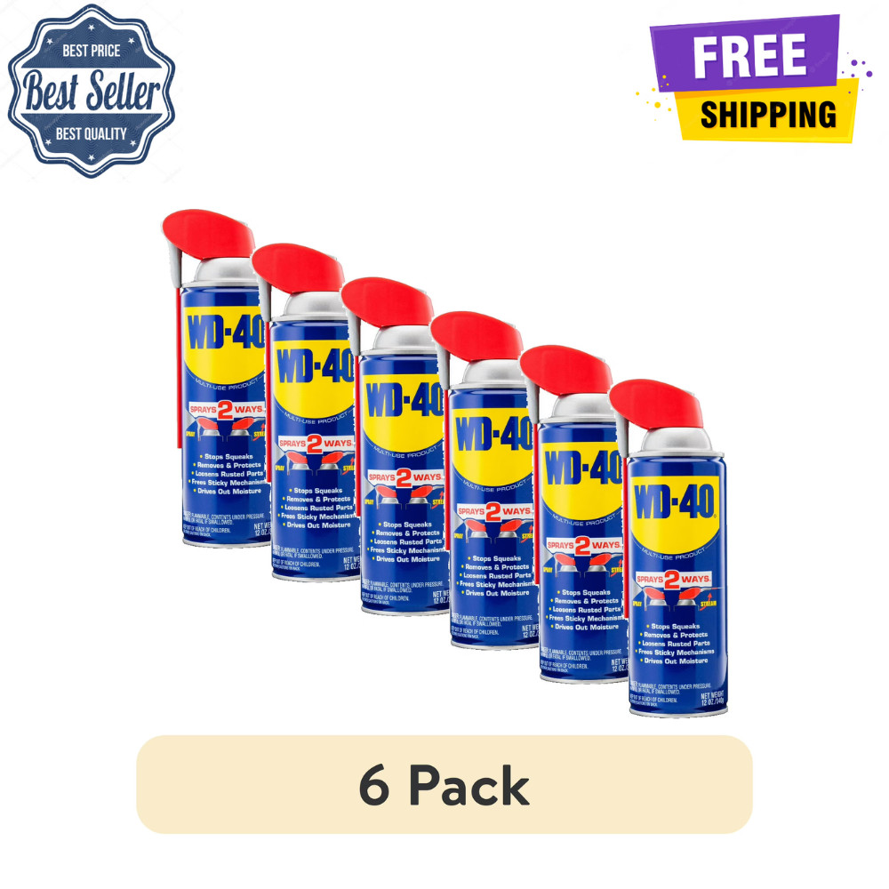 6Pack WD-40 Multi-Use Lubricant Spray w/ Smart Straw 12 oz, Rust Stop Protectant