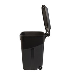Tough 45 Gallon Wheeled Heavy Duty Plastic Garbage Can, Attached Lid, Black