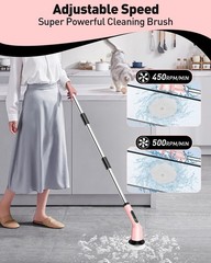 Shower Scrubber with Long Handle, Shower Cleaner Brush with 8 Floor Machine P…
