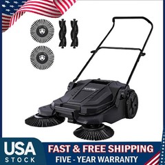Walk-Behind Hand Push Floor Sweeper Manual 25.6″ Width ,5-Gallon Waste Container