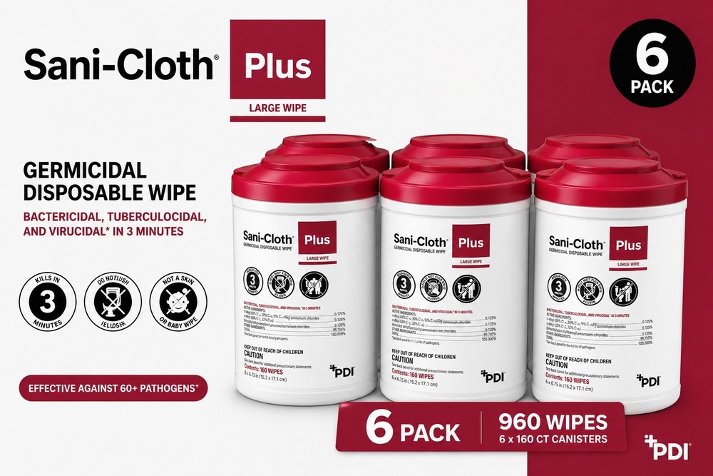 Sani-Cloth Plus Disinfecting Wipes – 160 Ct Canister – Case of 6 – MPN Q89072