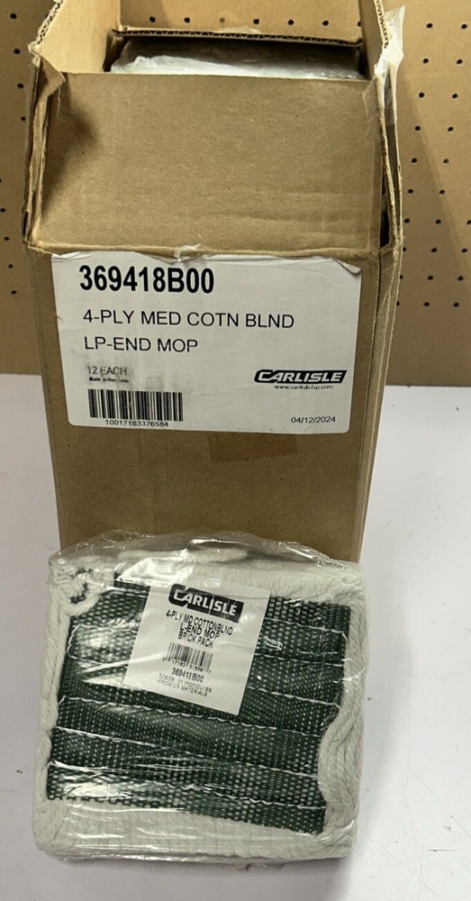 12-Pack, CARLISLE 369418B00 4-Ply MD Cotton Blend Looped End Mop Food Service