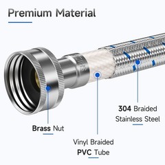 6 FT Washing Machine Hose, Stainless Steel Braided Washer Hose Supply Line
