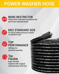POHIR 50ft Pressure Washer Hose with M22 to 3/8” Quick Connect Set, 1/4 inch…