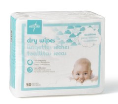 Medline Baby Soft Dry Cleansing Wipes 50 Count Fragrance Free Disposable Cloths