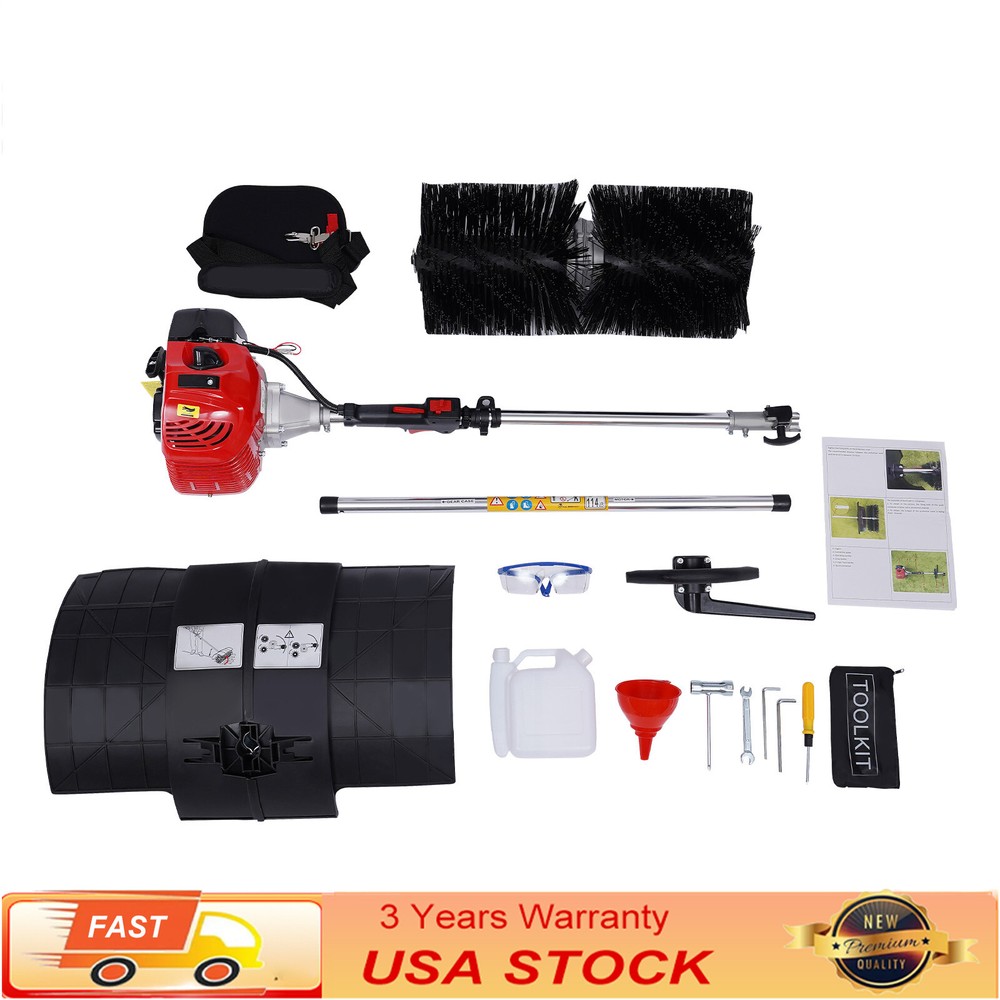 Heavy Duty 2.3HP Power Sweeper 52cc Handheld Gas Powered Broom Snow Dirt Walkway