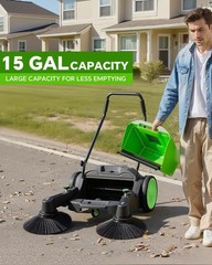 POHIR 41″ Walk-Behind Hand Push Floor Sweeper Cleaner 15 Gallon Waste Container