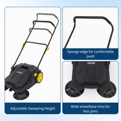 Easily Walk-behind Hand Push Floor Sweeper 25.6″ Width 5 Gallon Waste Container