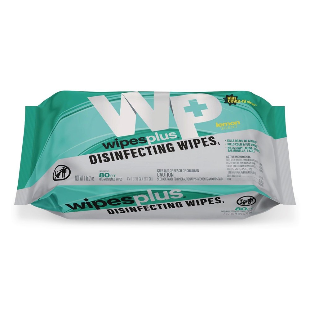Disinfecting Wipes 12pk 80ct Box – Lemon Scent- Wipes Plus