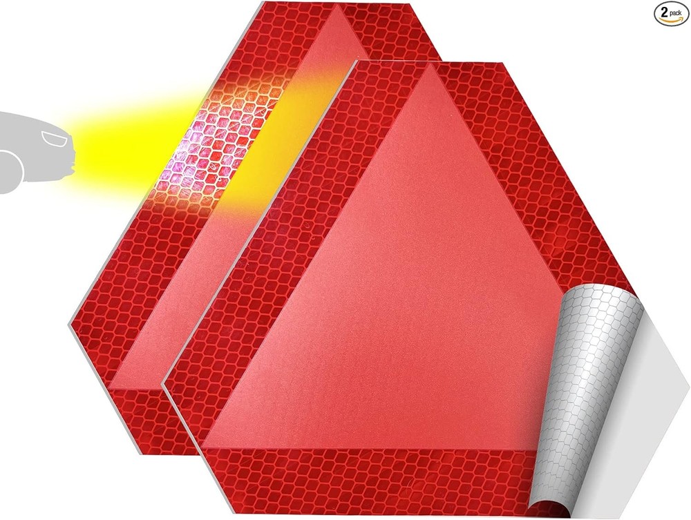 Slow Moving Vehicle Reflective Triangle Sticker, 2 Pack, 7″ x 8″, Diamond Grade