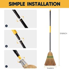 Yocada Heavy-Duty Corn Broom Commercial Indoor Outdoor 59.8 inch Black