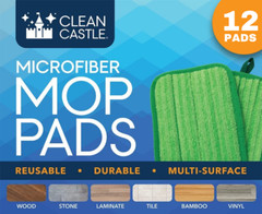 Clean Castle 12″ Reusable Premium Microfiber Mop Pads – 12 PACK