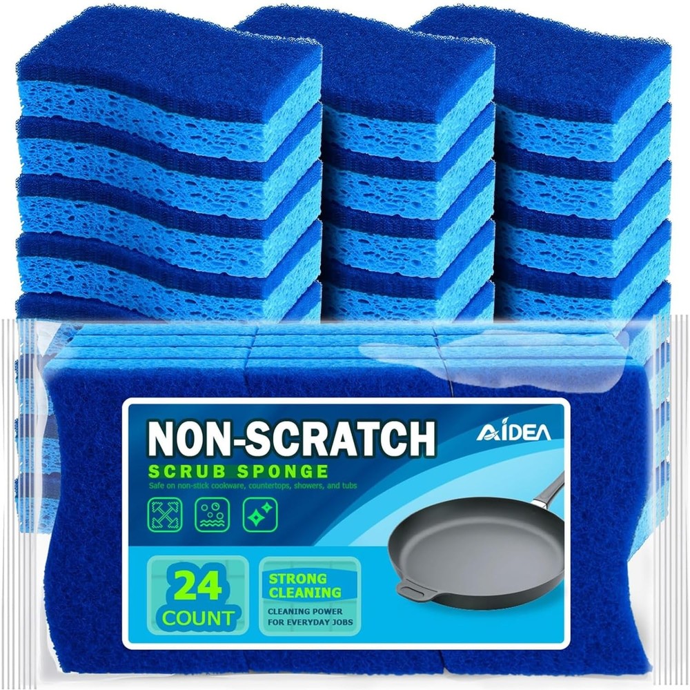 AIDEA Non Scratch Scrub Sponge, 24Count, Sponges 24 Count (Pack of 1), Blue