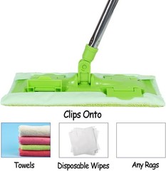 Wet and Dry Flat Mop Head, Super Firm Clip on Pads, 2 Washable Mop Pads,